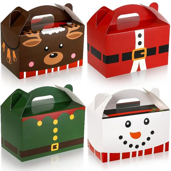 Treat Decorations Christmas Boxes Santa Elf Snowman Elk Xmas Cardboard Present Candy Cookie With Handles Holiday Party Favor