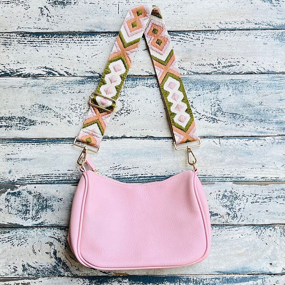 Lucy Handbag (Choose Your Strap) - Pink - Denium Stripe