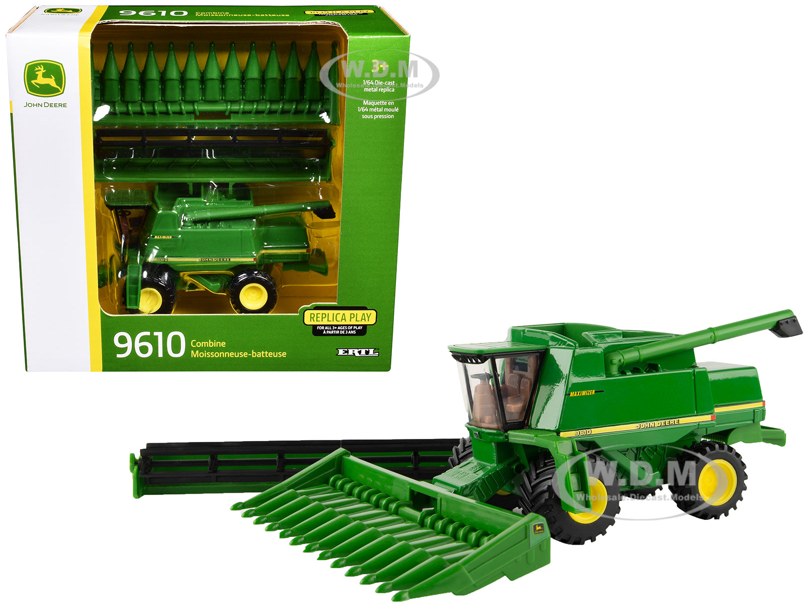 John Deere 9610 Combine with 12-Row Corn Head and Draper Grain Head Green "Replica Play" Series 1-64 Diecast Model by ERTL TOMY