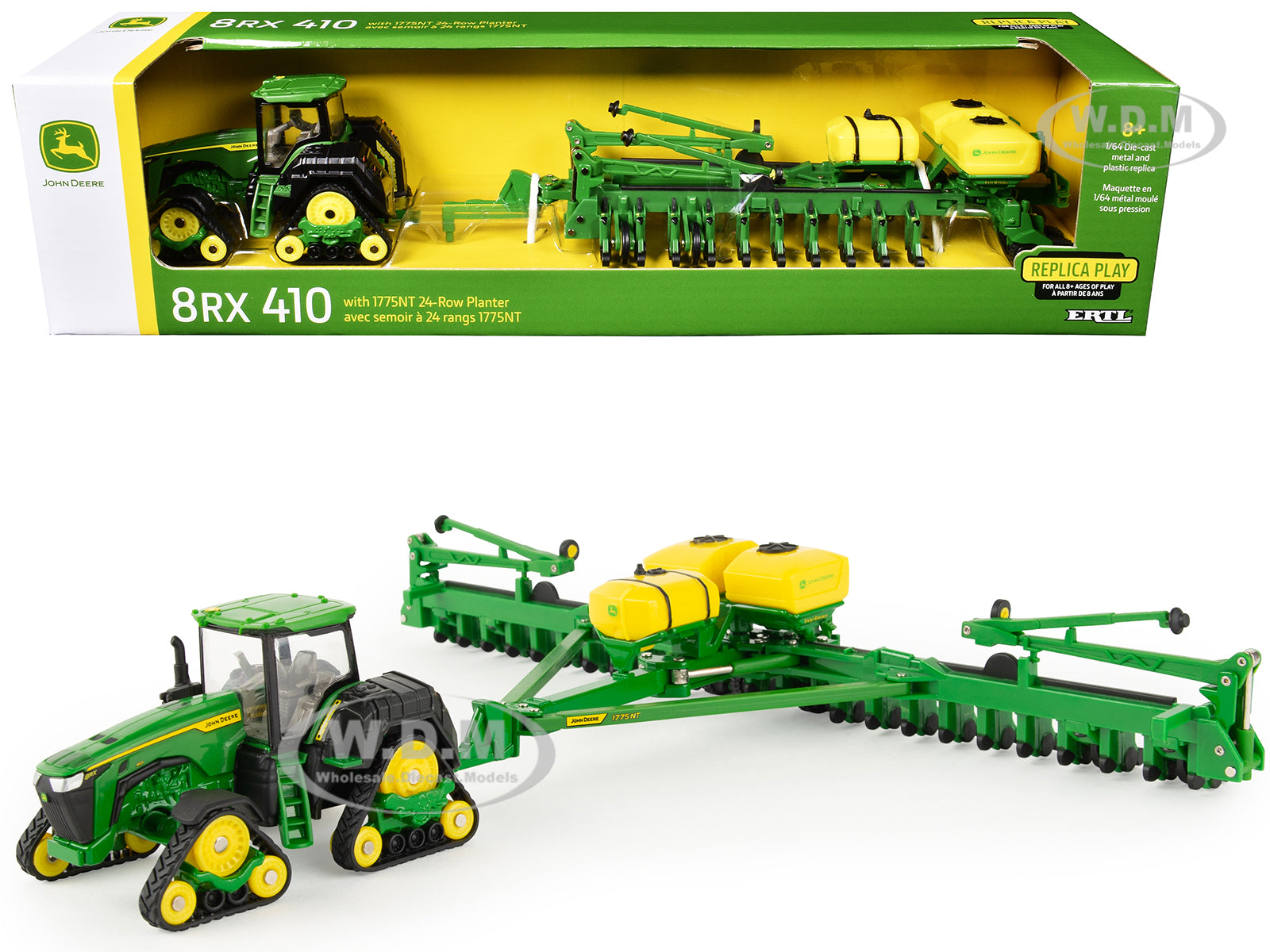 John Deere 8RX 410 Tractor Green with 1775NT 24-Row Planter "Replica Play" Series 1-64 Diecast Model by ERTL TOMY