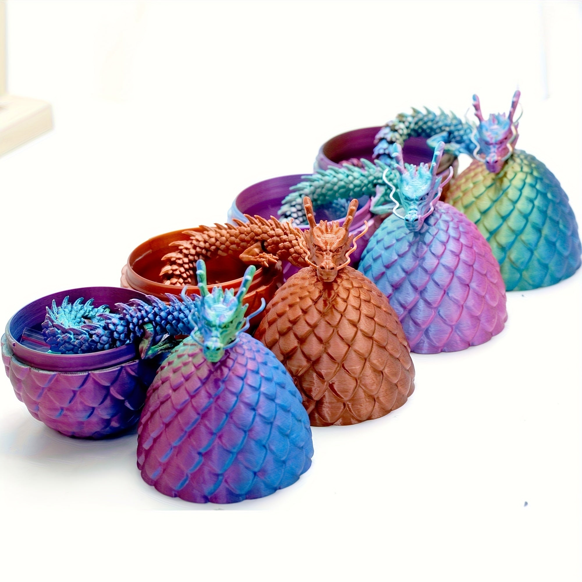 TEMU 8pcs Set Of 3d Printed Flexible Jointed Dragon And Egg Sculptures, Anime-themed Desktop Decorations, Office Toys, Room And Car Ornaments,