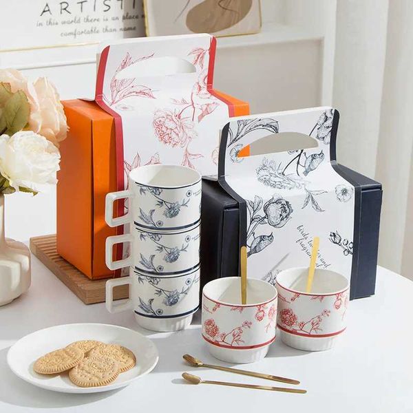 Coffee cup gift box suit off g ceramic household business nt return wedding gift Cup spoon Double wall cup TardisT250116