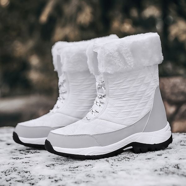 Winter warm women&#039;s cotton for outdoor Northeast high top lace up casual shoes with plush lining and thick sole snow boots