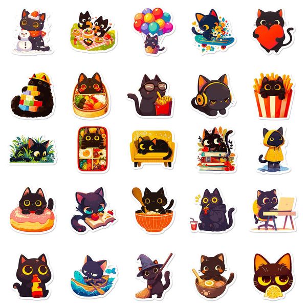 50 Black Cat Daily Life Series Ins Cartoon Cute Animal DIY Lage Notebook Stickers