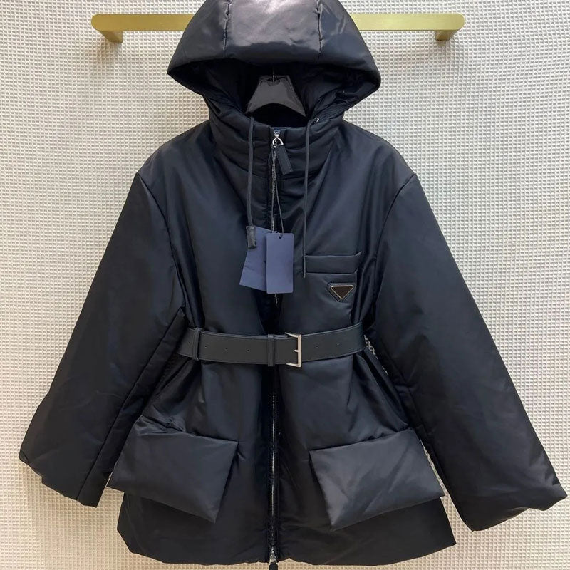 Womens Black Puffer Jacket Down Coat Winter Parka Long Coats Windbreaker Outdoor Thick Quality Windproof Warmth Outerwear with Belt