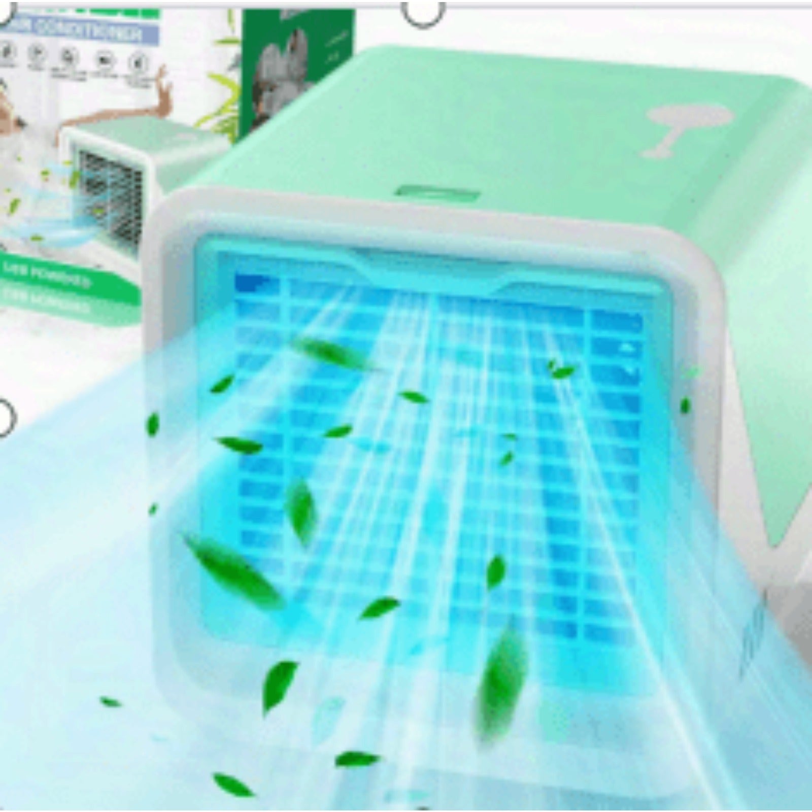 TEMU Portable Air Conditioner - Usb Personal Air Cooler With 4-speed Evaporative Cooling, Built-in Humidifier, And 7-color Led Night Light | Energy-