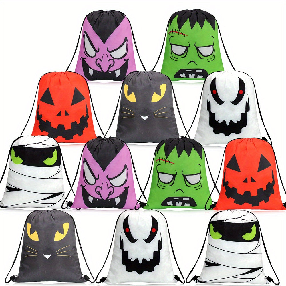 TEMU 12 Halloween Horror Theme Party Drawstring Bags - Durable Polyester Material, Reusable, Ideal For Birthday, Christmas, Halloween Party Gifts -