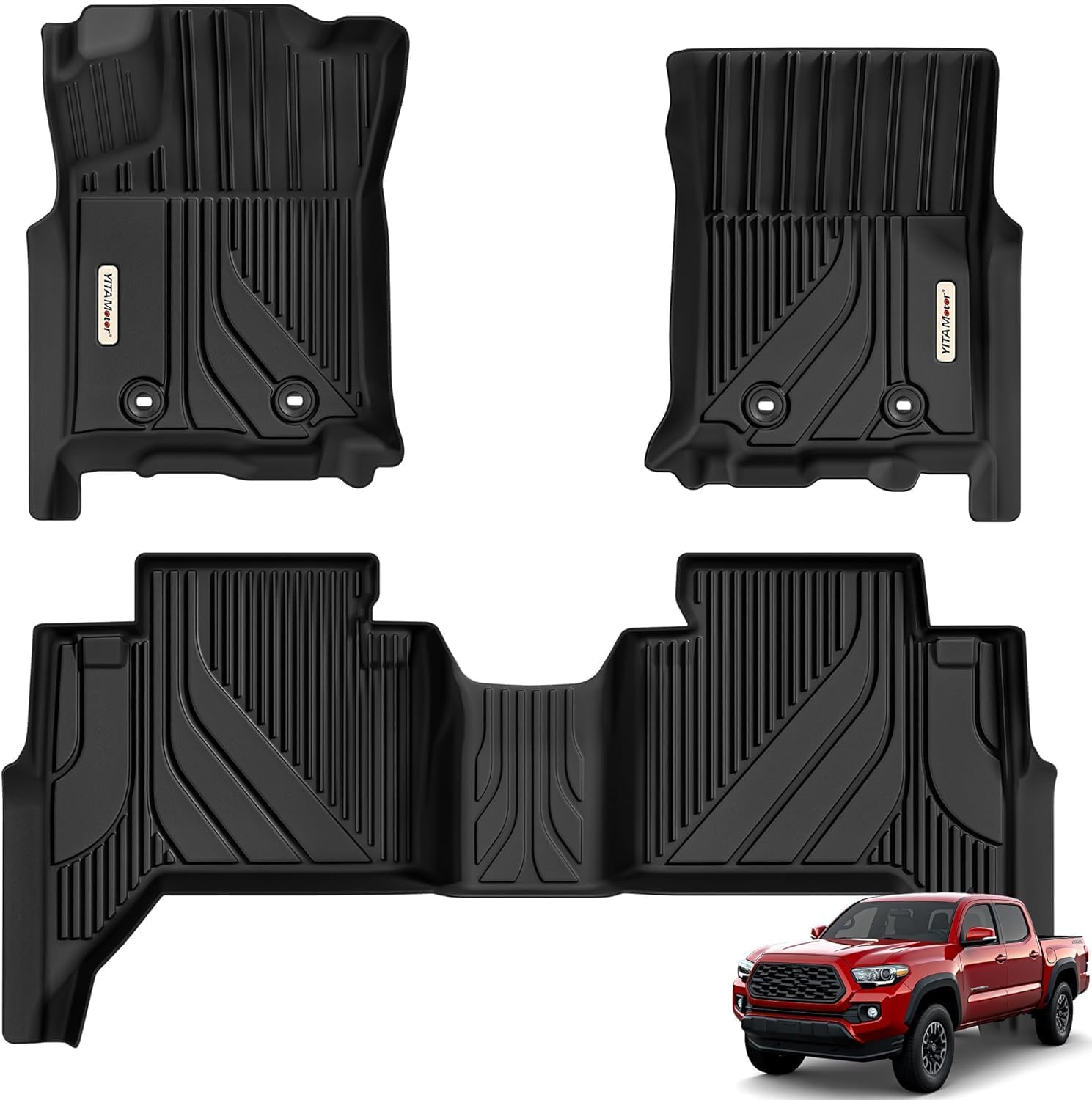 YITAMOTOR® Floor Mats For 2016-2023 Toyota Tacoma, 1st & 2nd Row All Weather Protection, Black