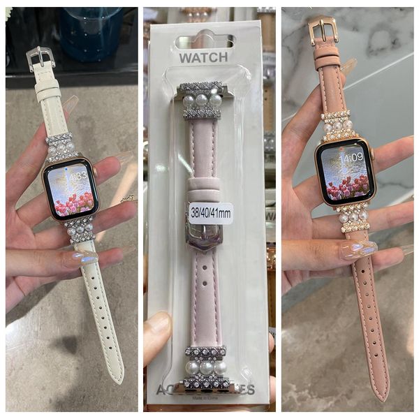 Designer Smart Watch Straps For Apple Watch Band 7 3 4 5 6 38mm 41mm 42mm 45mm Cow leather SmartWatches Strap Replacement With Rose Gold Ada