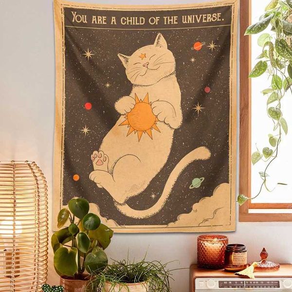 Sun moon Tarot Cat Tapestry Wall Hanging Witchcraft you are a child of the universe Bohemia Home Decor Hippie Bedroom DecorC250205