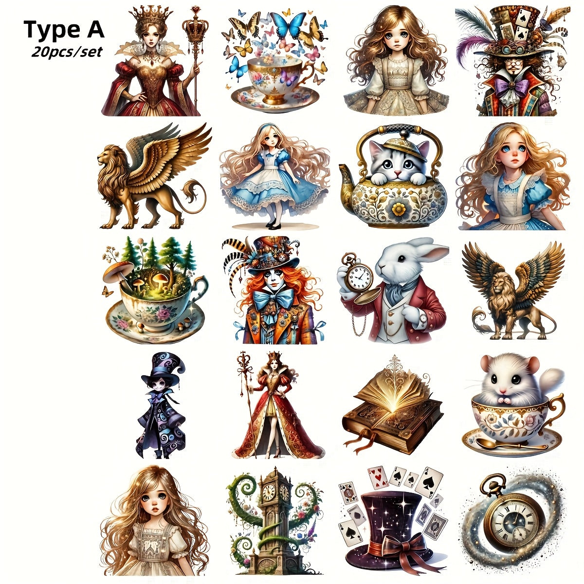 TEMU 20pcs-set Retro Handmade Creative Cute Rabbit Teacup Mouse Diy Stickers Suitable For Diary Notebook Stickers