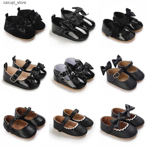 Sapatos planos Black Fashion Newborn Party Princess Shoes Boys and Girls First Step Walking Shoes Anti Slip Slip Baby Shoes 0-18M L240910