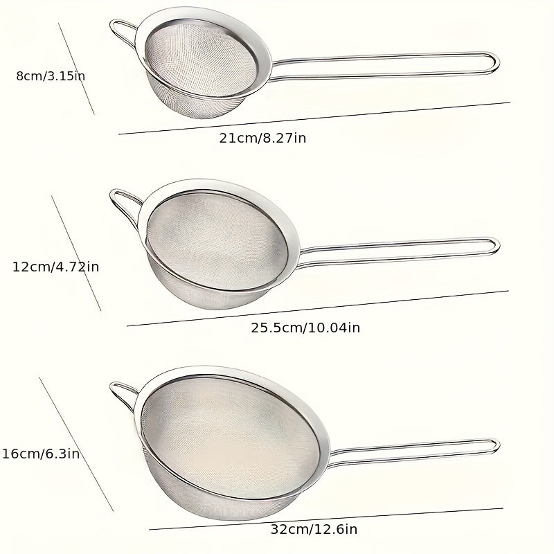 TEMU 3pcs Stainless Steel Mesh Sieve, Perforated Spoon, Multi-functional Kitchen Sieve, Filters Flour, Juice, Loose Leaf Tea And Vegetable Noodles,