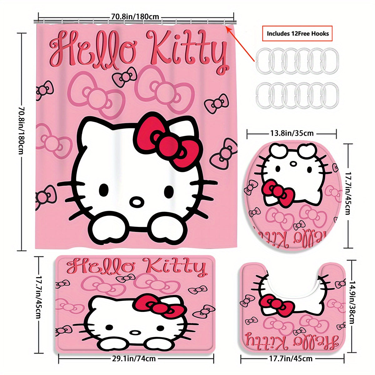 TEMU 4pcs For Hello Curtain Set. A Beautiful Housewarming Gift And A Curtain Decoration. -piece Set Of A Waterproof Bath Curtain And A Toilet Floor