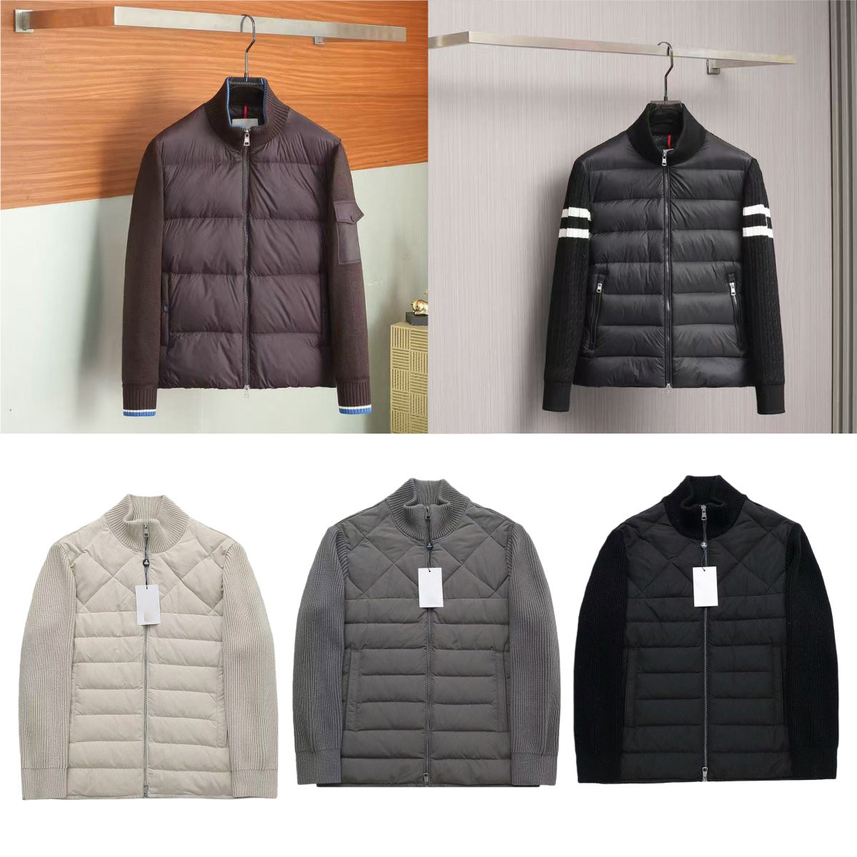 Designer Mens Down Parkas Men&#039;s Embroidered Badge Stand Collar Knitted Splice Sweater Lightweight Women Down Jacket Sweater Casual Jacket Fluff