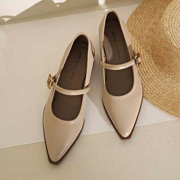 Buckle Mary Jane Sapatos de uma linha de ponta plana Mulheres 2024 Spring Novo Retro All-Match Shoesc250108