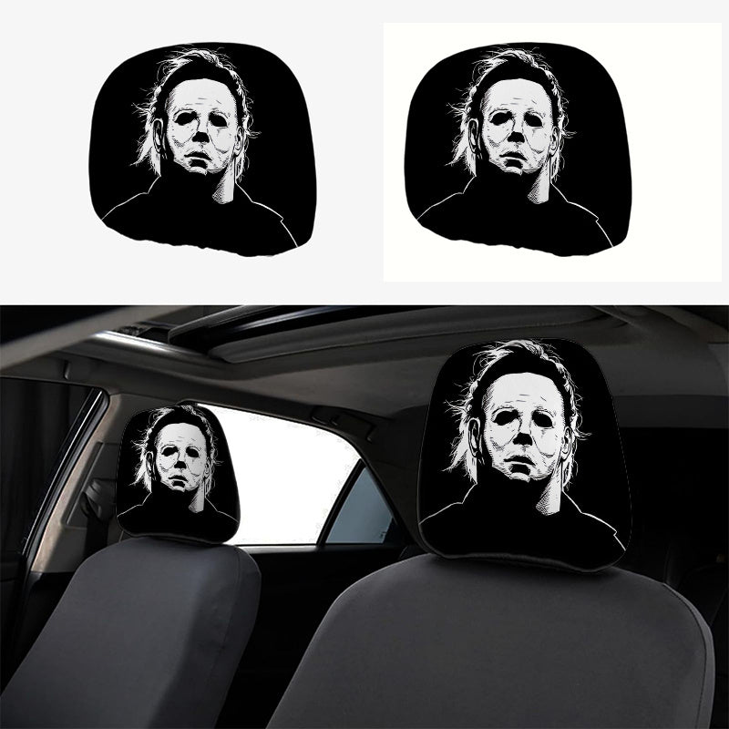 TEMU 2pcs Humanoid Car Head Pillowcase, Dark Style, Elastic Non-padded Fit, Durable Car Seat Protective Cover For Cars, Trucks, Suvs, Vehicle