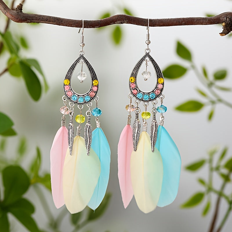 TEMU -chic Crystal Feather Earrings - Vintage Style, Stainless Steel Posts, Casual Attire & Gifting, Chic Earrings, Christmas Gift, , 2025 New, ,