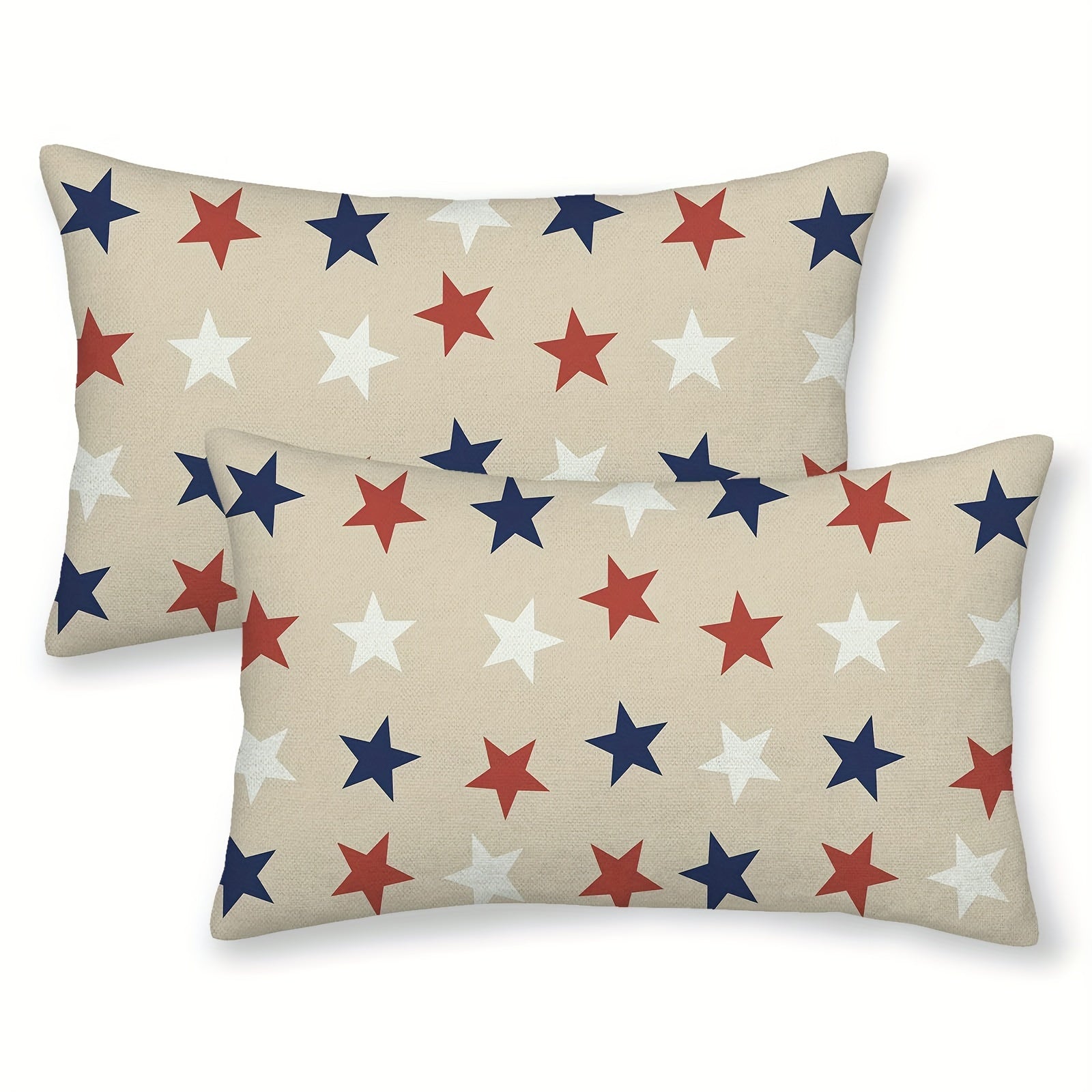 TEMU 2pcs 4th Of Lumbar Short Plush Pillow Covers, Blue Red White Stars Patriotic Decorative Outdoor Cushion Cover Pillow Cases Farmhouse For Sofa