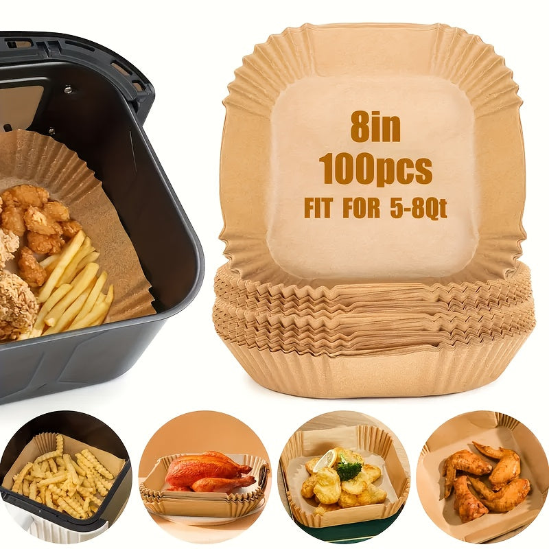 TEMU 100pcs Of Air Fryer Liners, Baking Sheets. Aresuitable For Baking, Roasting And Used In Microwaves. Are Easy To Clean And Each Piece Enables
