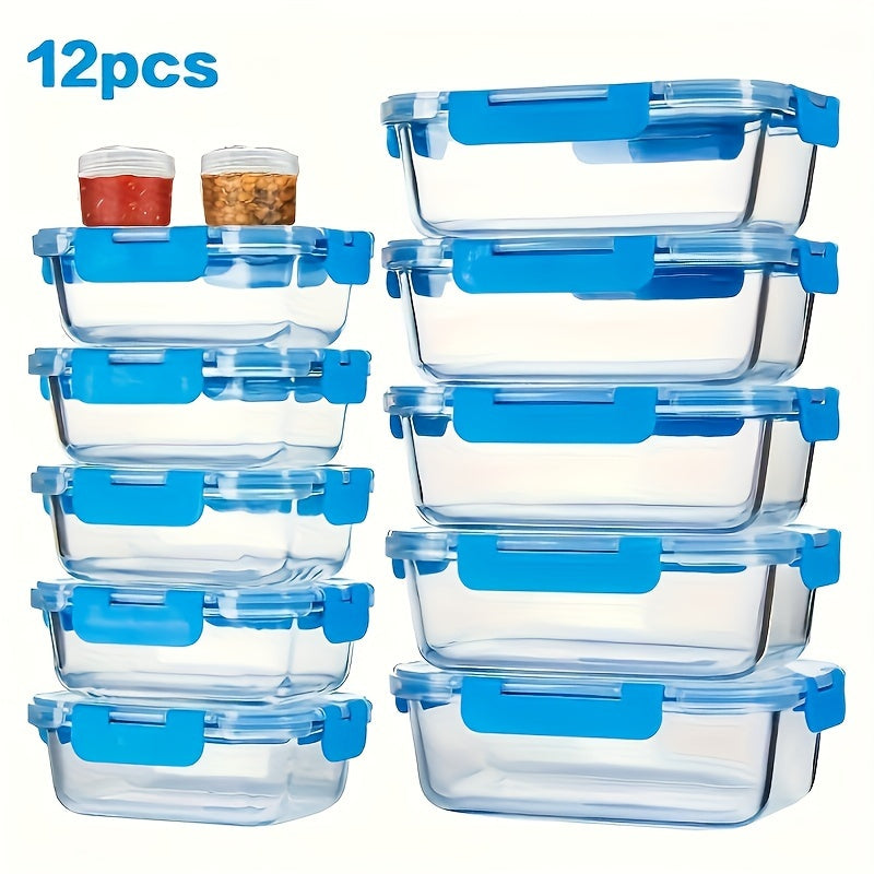 TEMU 12pcs Glass Meal Prep Containers, Food Storage Containers With Lids Airtight, Glass Lunch Boxes, Microwave, Oven, Freezer And Dishwasher Safe