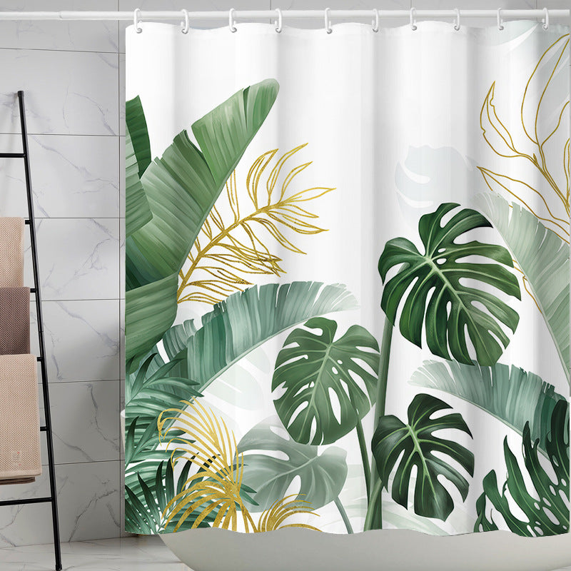 YL-37356 Waterproof Shower Curtain 3D Printed Tropical Jungle Plant Leaves and Flowers Season Polyester Shower Curtain with Hook