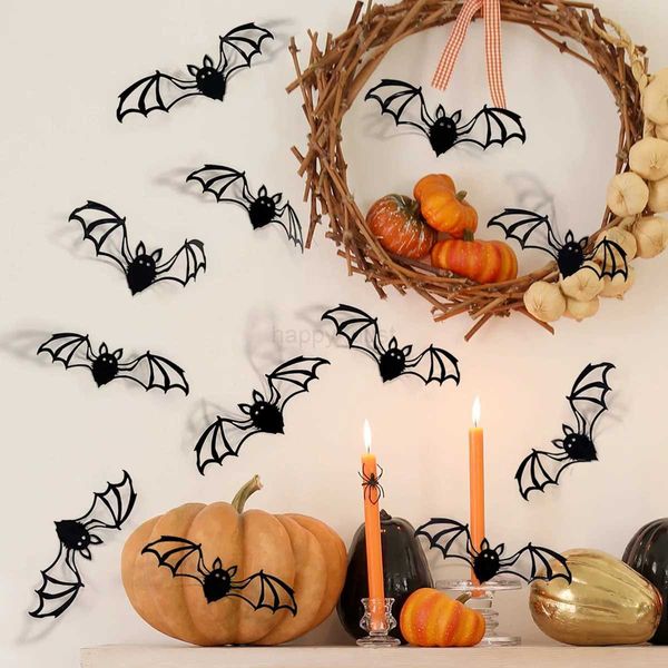12pcs 15cm Halloween 3D Hollow Bat Wall Stickers Black Bat Sticker Room Decor Party DIY Decals Halloween Horror Bats RemovableCL240725