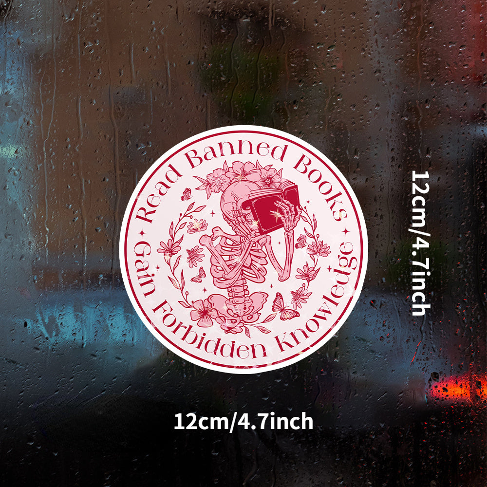 TEMU 2pcs Read Vinyl Decal - Forbidden Knowledge With Durable Self-adhesive Skeleton, For Car Stickers, Laptops, Water Bottles, Car Glass, Fun Gifts,