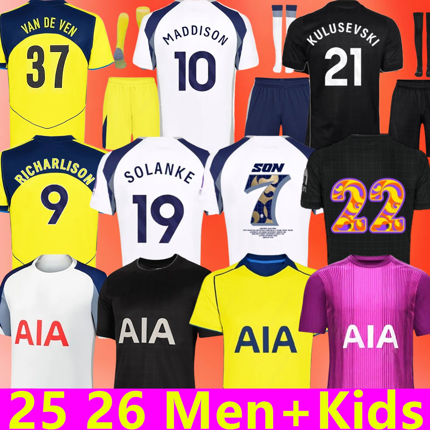 2025 2026 Seasons TEL SOLANKE SON MADDISON KULUSEVSKI RICHARLISON ROMERO VAN DE VEN BISSOUMA Soccer Jerseys 25 26 mens kit kids equipments