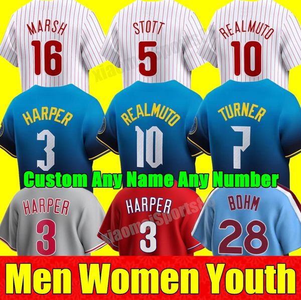 Custom S-4XL 2024 City Connect Baseball Jerseys Harper Trea Turner Rhys Hoskins JT Realmuto Schwarber Nick Castellanos Philly Bryson Stott M