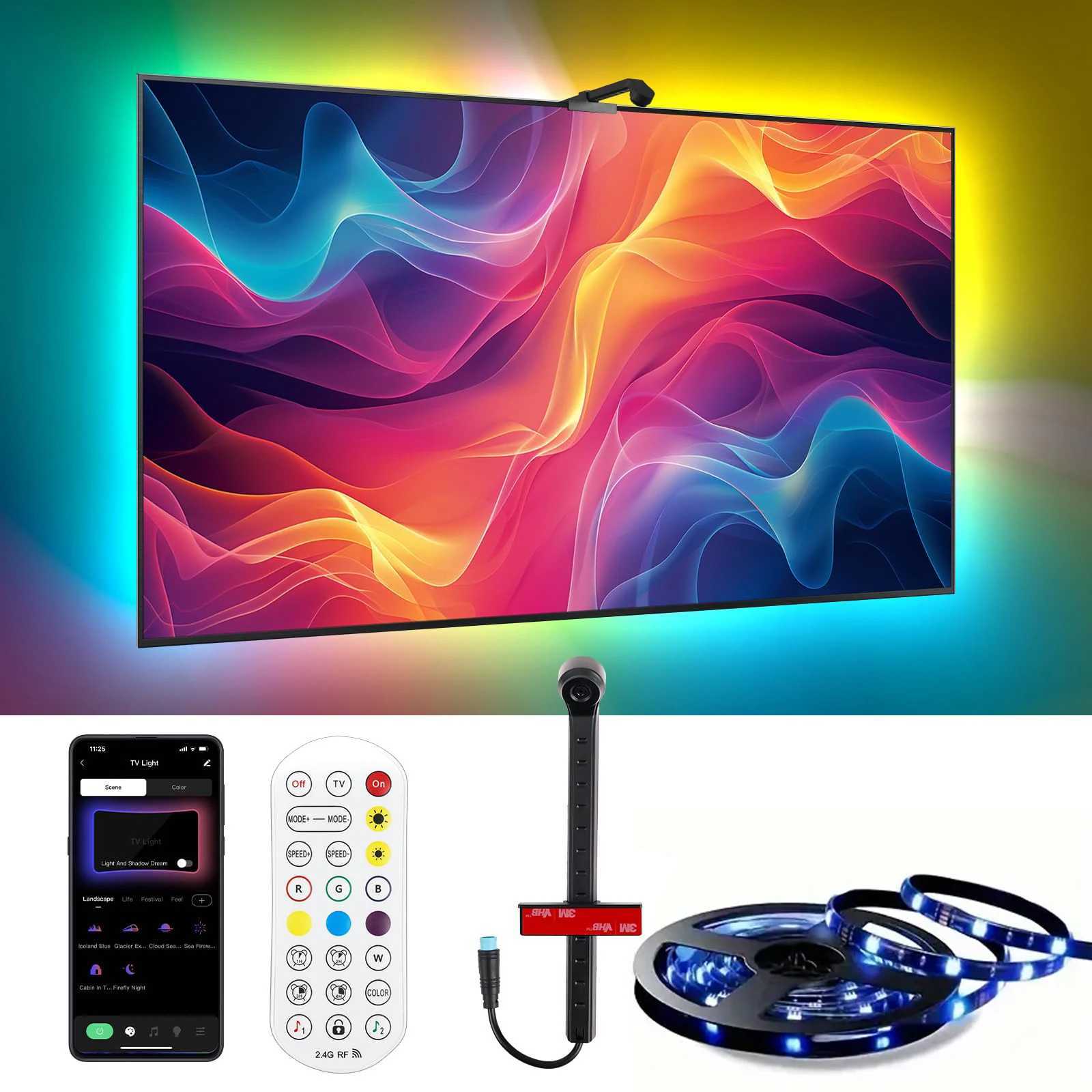 RGBIC LED TV Backlight Strip with Camera USB Powered Screen Syncs for 50-80 Inch TVs Monitors Backlight Room Ambient Lighting Y250819