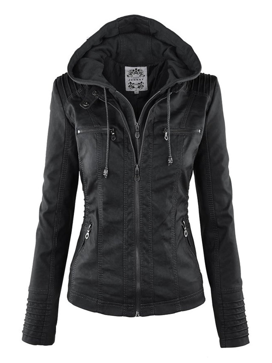 Women&#039;s Leather Faux Leather Gothic Faux Leather Jacket Women Hoodies Winter Autumn Motorcycle Jacket Black Outerwear Faux Leather PU Basic Jac