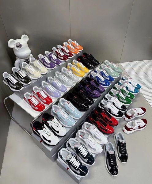 Designer shoes mens sneakers americas cup low patent leather Boots lace up fashion round toe sport casual shoe For Women Party Dress Shoes W