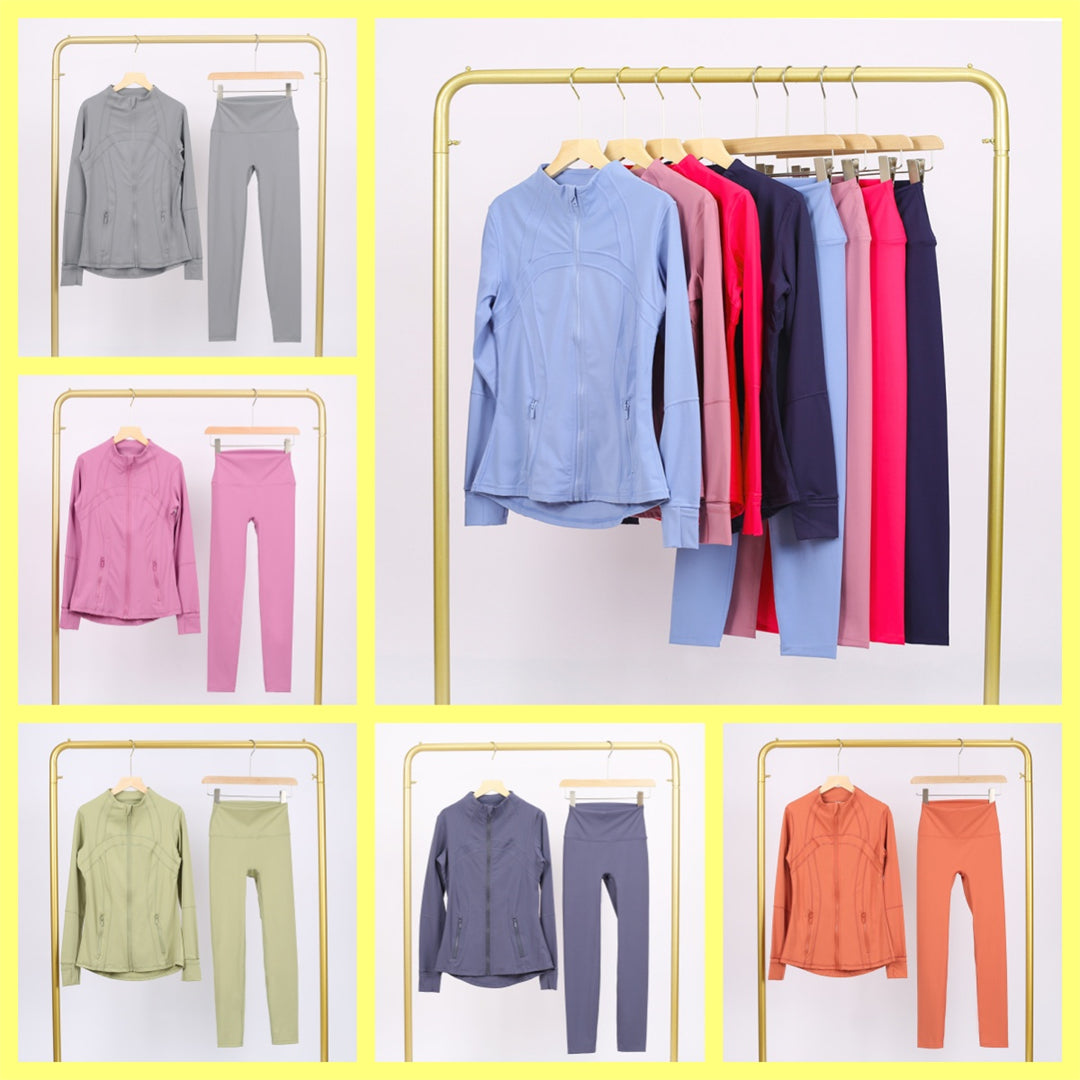 Yoga Jacket Leggings Womens Activewear High Quality Workout Sport Coat Fitness Jackets Sports Quick Dry Pants Gym Set Top Solid Zip Up Sweatshirt Sp