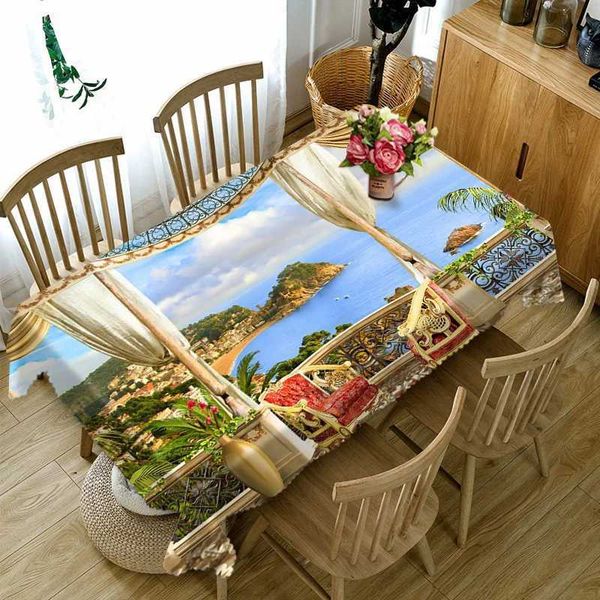 Table Cloth 3D Tablecloth Landscape Flowers Pattern Dustproof Rectangular Dinning Table Cover Restaurant Coffee Table Mat Wedding Decor