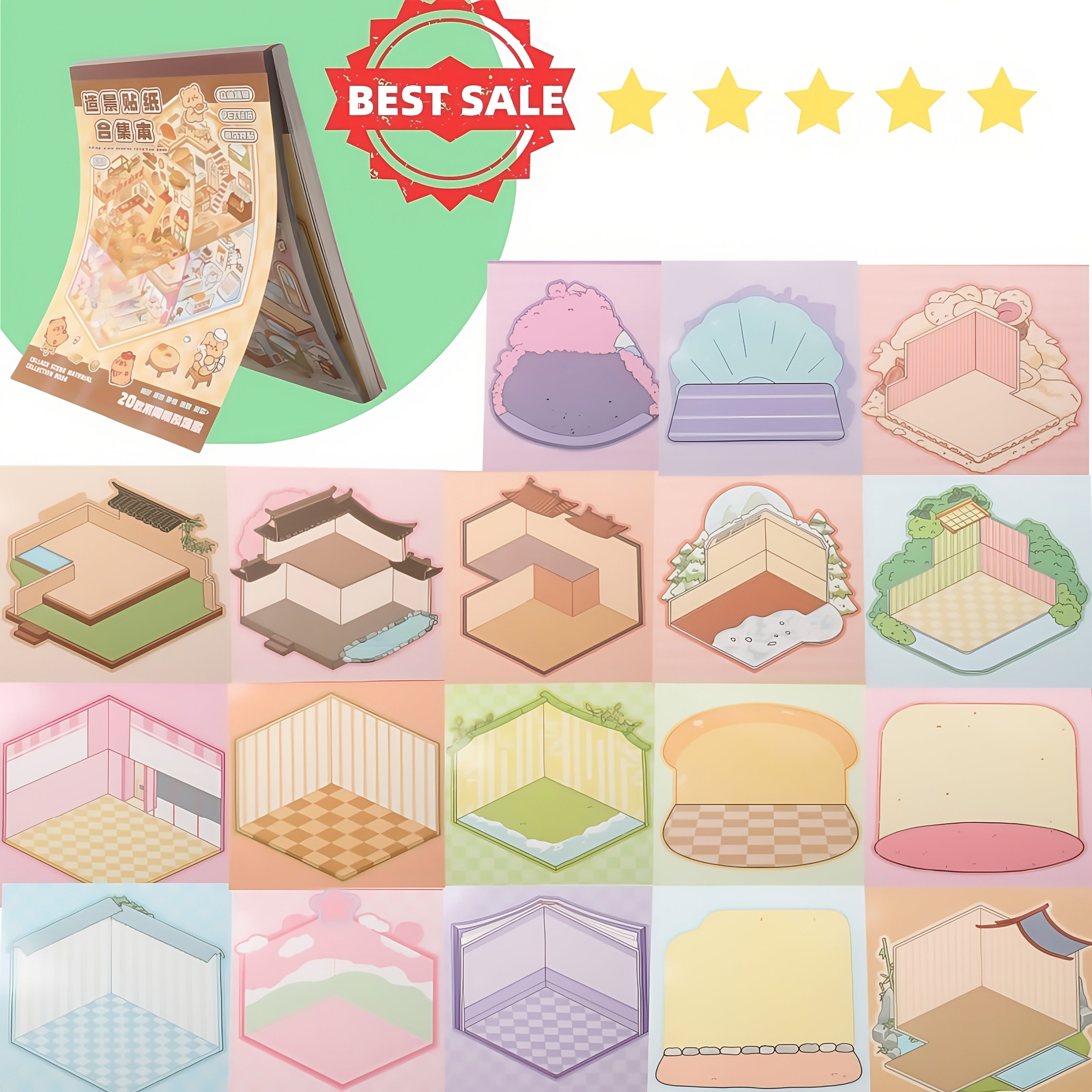 TEMU 20pcs Miniature Cabin Landscape Stickers Pack Diy Craft Supplies Scrapbooking Decoration Gift