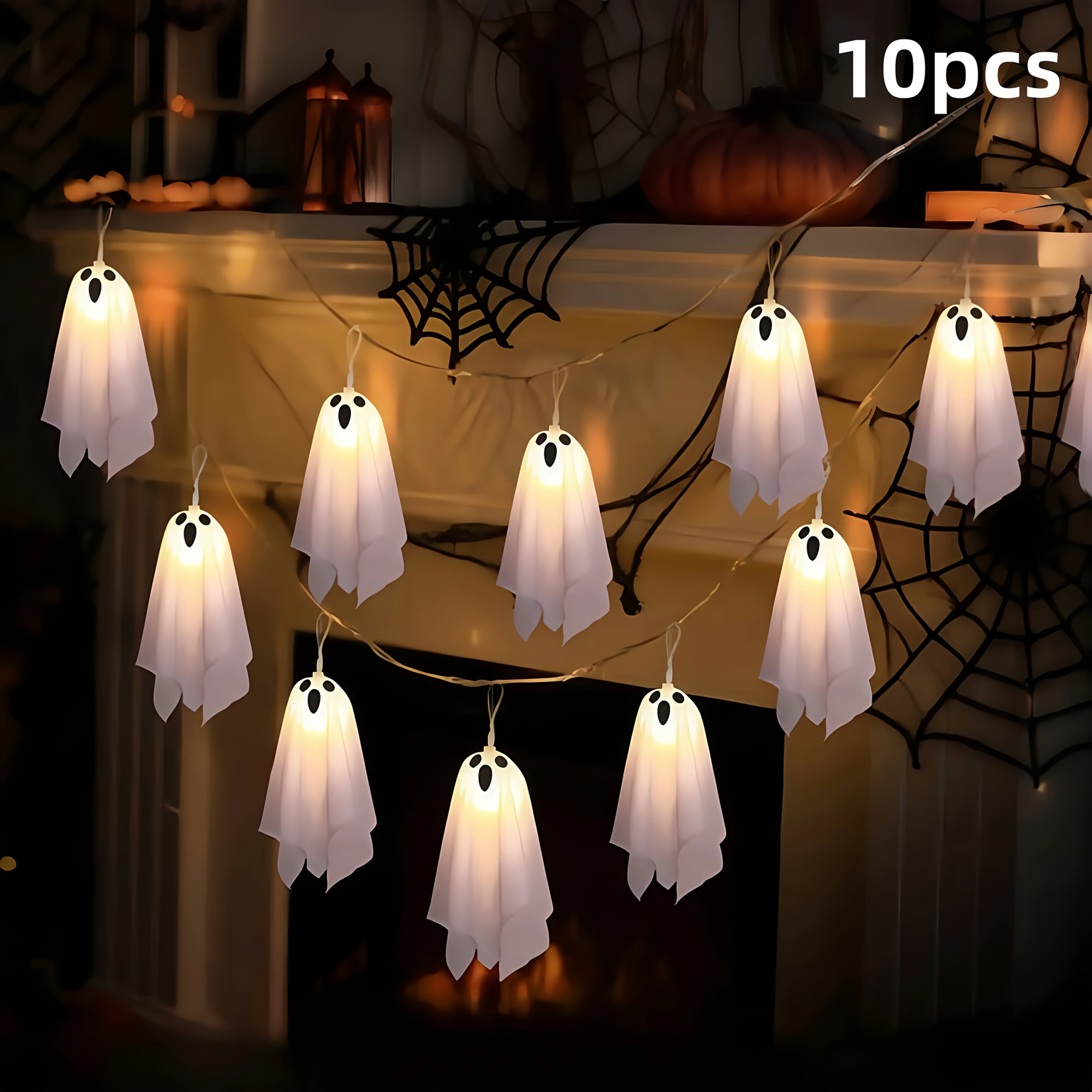 TEMU 10 Halloween Lanterns - Spooky -the-dark Curtain Lights With 8 , Battery-powered (batteries Not Included) For Haunted Houses, , Patios & Party