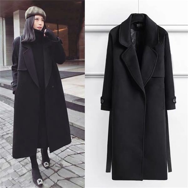 Women&#039;s Wool Blends Hodisytian Spring Women Wool Blends Trench Coat Elegant Outerwear Casual Loose Cardigan Female Cashmere Overcoat Ko