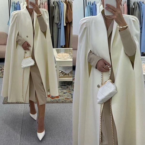 Women&#039;s Wool Blends Fashion Autumn Long Silhouette Overcoat Elegant Solid Party Women Cloak Outerwear French Celebrity Temperament Shaw