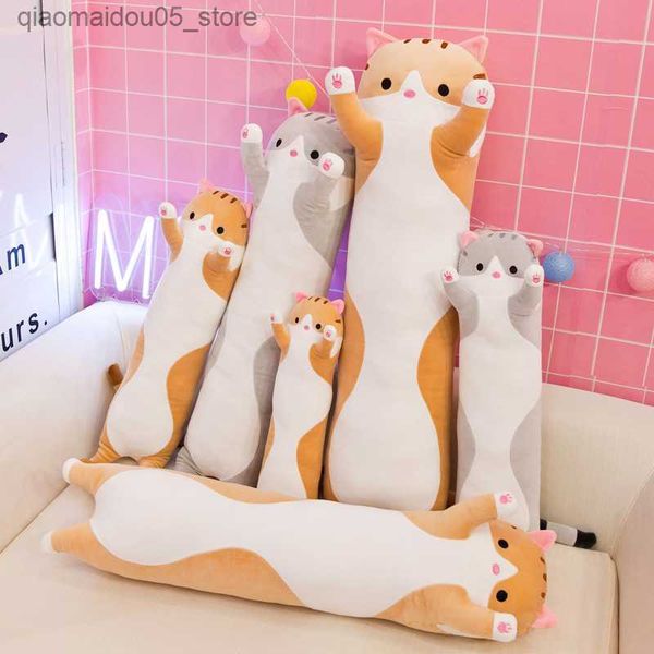 Plush Dolls Cute Long Cat Stuffed Plush Doll Skin-friendly Soft Elastic Cat Plush Pillow Birthday Gift Home Decoration Long Cat Toy Q240625