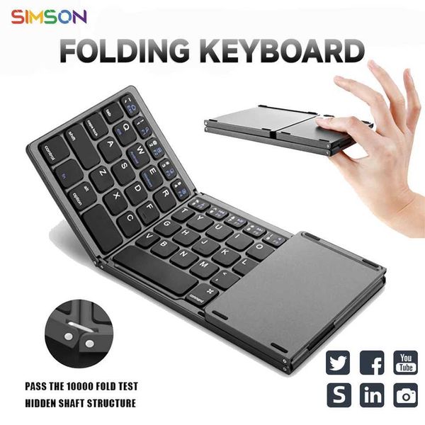 B033 Mini Wireless Keyboard Touchpad Portable Magnetic Triple Folding Keyboard for Windows Android IOS iPad PhoneLX241031