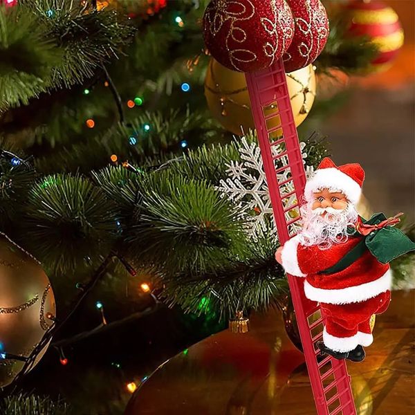 Electric Climbing Ladder Santa Claus Music Doll Christmas Ornament Decoration Home Christmas Tree Hanging Decor Year Gift 241030