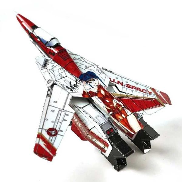 Red VF-1S Deformation Fighter DIY 3D Metal Puzzle Stainless Steel Color Assembled Model Kit Jigsaw Puzzle Toys New Year Gifts Z241123