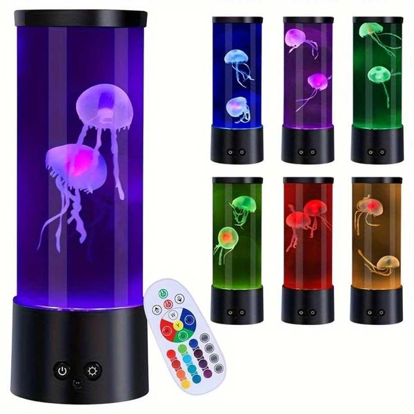Jellyfish Mood Night Light - Dimmable Adjustable Alexa Compatible Freestanding USB LED Aquarium Light with Glass Shade - PerfC250110