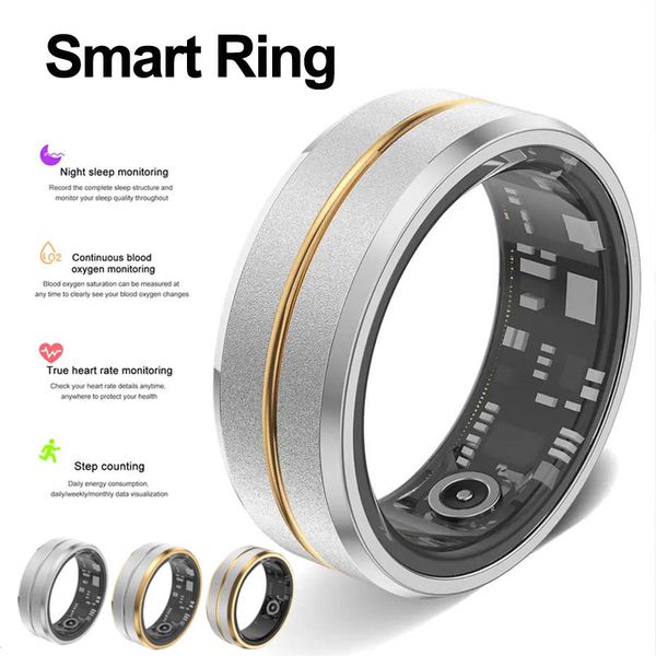 Smart 2024 Men Women Titanium Steel Health Ring Heart Rate Blood Oxygen Monitor Sleep Recording Sports Fiess IP68 Waterproof Muti-sport Mode