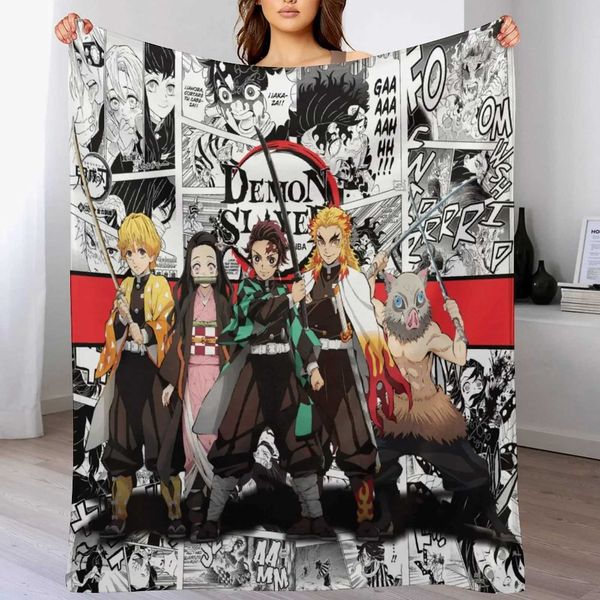 Demon Antistatic Soft Blankets Throws Blanket Slayer Fluffy Decorative Anime Custom FleeceXJ241221