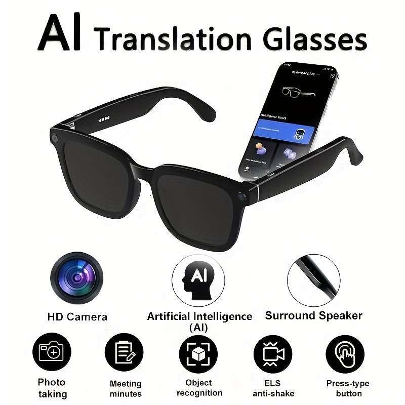 4k Camera Glasses, Ai Smart Glasses with Real-Time Translation & Object Recognition, Open-Ear Audio, Ultra-Light Design, Max 8hrs Playtime for Outdo