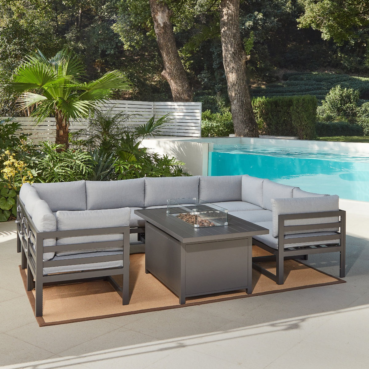 Faro Luxury Modular Garden Furniture Set with Fire Pit Table, Grey