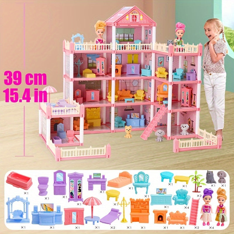 TEMU 1pc Castle Dollhouse With Furniture And Accessories, Abs Resin Construction, Interactive Playset For Cognitive Development, Ideal For 3-6,