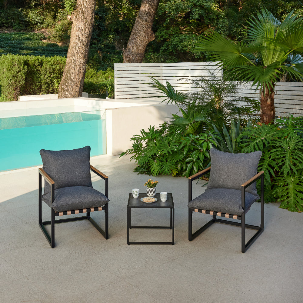 Marbella Garden Chairs Balcony Set, Dark Grey Cushions